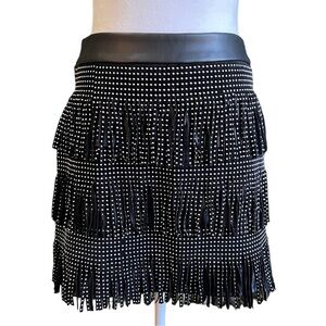 Sincerely Jules Black Faux Leather Mini Skirt Studded Fringe Detail NWT Medium